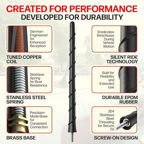 Antenna fits Toyota Tacoma (1995-2015) 8 Inch Short Rubber Antenna - USA Threading - Carwash Safe - Internal Copper Coil in Kuwait