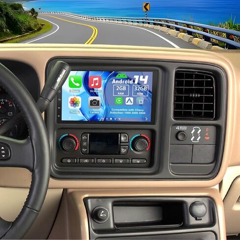راديو ستيريو للسيارة Android 14 Double Din لسيارة Chevy Suburban 1500 2500 3500 2003-2006، 7 بوصات راديو سيارة مع تشغيل لاسلكي Android Auto GPS WiFi Bluetooth RDS DSP SWC Mic كاميرا احتياطية in Kuwait