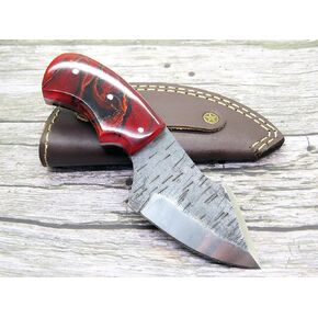 Premium Damascus Knife 6" Blade 3.5" W/Leather Pouch Multi Purpose Instruments Handle (Lava Red) in Kuwait