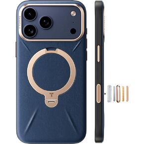 حافظة TORRAS Q3 VegSkin لهاتف iPhone 17 Pro Max مصنوعة من الجلد، حامل مغناطيسي يدور 360 درجة، مناسب لـ MagSafe، التحكم في الكاميرا، حافظة هاتف من الجلد السيليكون العضوي الممتاز المقاوم للصدمات لهاتف iPhone 17 Pro Max، أزرق غامق in Kuwait