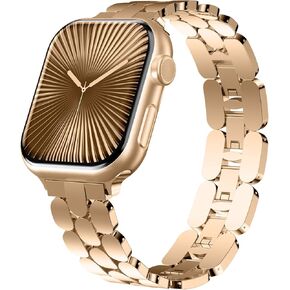 سوار أنيق من الفولاذ المقاوم للصدأ لساعة Apple للنساء Series10/9/8/7/6/5/4/3/2/1/SE/Ultra متوافق مع 41 مم 40 مم 38 مم 42 مم 46 مم 49 مم 45 مم 44 مم، حزام معدني مصمم قابل للتعديل لساعة iWatch in Kuwait