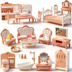 Dollhouse Furniture Set - 38 Pcs,Miniature Accessories with Cat,Dog, Kitchen, Bedroom, Living Room & Bathroom - Doll House Accessories and Furniture Toys for Boys Girls Age 3+ in Saudi Arabia