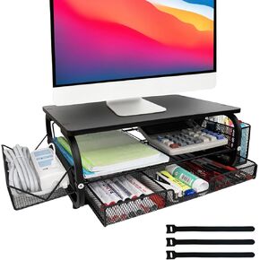 Desk Organizers and Accessories Monitor Riser, Monitor Stand with Drawer (2-Tier Drawers) with Large Side Storage Rack & Cable Management,66LBS/30KG, Office Organization, Walnut Brown in Saudi Arabia