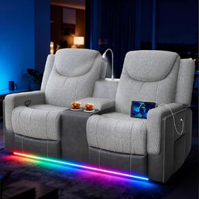 Manual Loveseat Recliner Sofa, Home Theater Seating with Touch Reading Light, Console with Cup Holders & Storage, USB Ports, 2 Seater Reclining Couch for Living Room, RV, Home Theater in Saudi Arabia