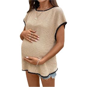 MakeMeChic Women's Summer Maternity Textured T Shirt Crew Neck Sleeveless Pregnancy Tees in Saudi Arabia