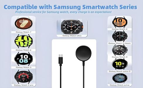 شحن سريع USB-C لشاحن ساعة Samsung Galaxy - شاحن محمول مغناطيسي متوافق مع 8/8 Classic/7/Ultra/6/6 Classic/5 Pro/5/4/4 Classic/3 Active2/1 in Saudi Arabia