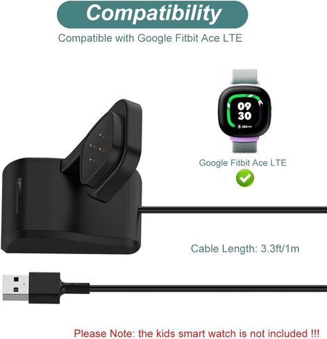 Charger for Google Fitbit Ace LTE, Kids Smart Watch Charging Stand Dock with 3.3ft USB Cable Cord in Saudi Arabia