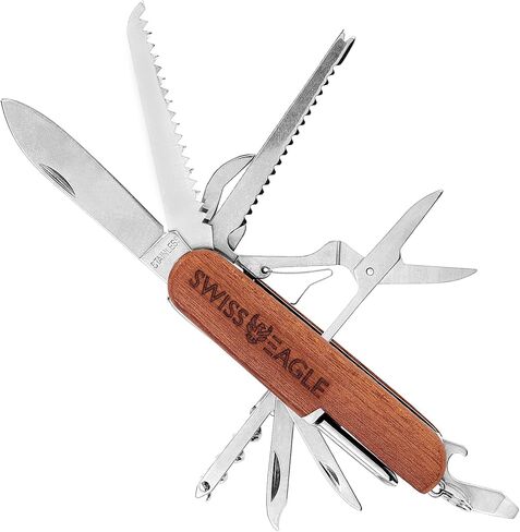 سويس إيجل، أدوات متعددة للجيب للاستخدام المنزلي والحملات، مقبض خشبي، ستانلس ستيل، أداة مساعدة 15 في 1 in Kuwait
