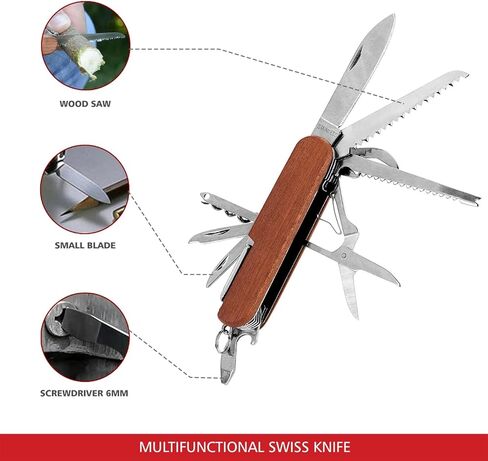 سويس إيجل، أدوات متعددة للجيب للاستخدام المنزلي والحملات، مقبض خشبي، ستانلس ستيل، أداة مساعدة 15 في 1 in Kuwait