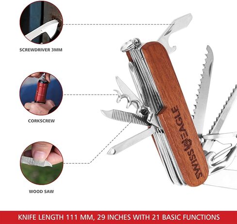سويس إيجل، أدوات متعددة للجيب للاستخدام المنزلي والحملات، مقبض خشبي، ستانلس ستيل، أداة مساعدة 15 في 1 in Kuwait