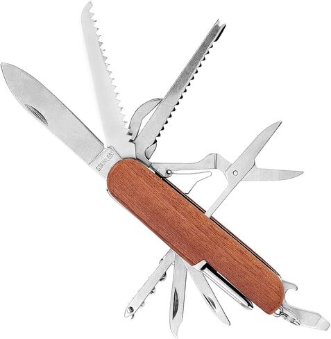 سويس إيجل، أدوات متعددة للجيب للاستخدام المنزلي والحملات، مقبض خشبي، ستانلس ستيل، أداة مساعدة 15 في 1 in Kuwait