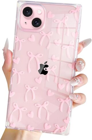 Jmltech لهاتف iPhone 15 Plus حافظة لطيفة للنساء من السيليكون الشفاف ذات حافة مستطيلة وقلوب مطبوعة وقلوب شفافة مضادة للصدمات لهاتف iPhone 15 Plus وiPhone 14 Plus in Kuwait