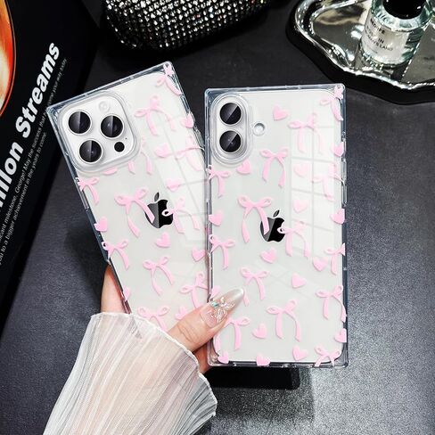 Jmltech لهاتف iPhone 15 Plus حافظة لطيفة للنساء من السيليكون الشفاف ذات حافة مستطيلة وقلوب مطبوعة وقلوب شفافة مضادة للصدمات لهاتف iPhone 15 Plus وiPhone 14 Plus in Kuwait