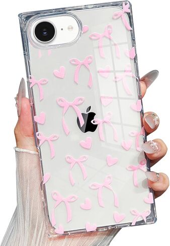 Jmltech لهاتف iPhone 15 Plus حافظة لطيفة للنساء من السيليكون الشفاف ذات حافة مستطيلة وقلوب مطبوعة وقلوب شفافة مضادة للصدمات لهاتف iPhone 15 Plus وiPhone 14 Plus in Kuwait