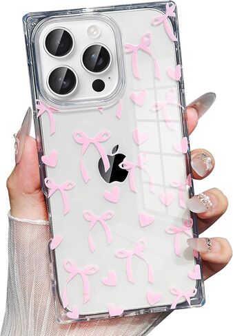 Jmltech لهاتف iPhone 15 Plus حافظة لطيفة للنساء من السيليكون الشفاف ذات حافة مستطيلة وقلوب مطبوعة وقلوب شفافة مضادة للصدمات لهاتف iPhone 15 Plus وiPhone 14 Plus in Kuwait