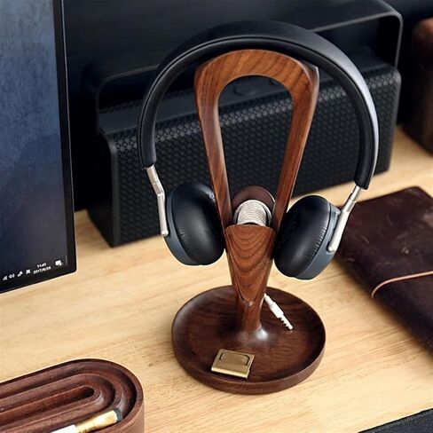 Headphone Stand Hanging Headphone Stand, Walnut Headphone Stand Desktop Headphone Stand, Supports Dual Headphone Suspension, Suitable for PC Games, Office Headphone Stand in Saudi Arabia