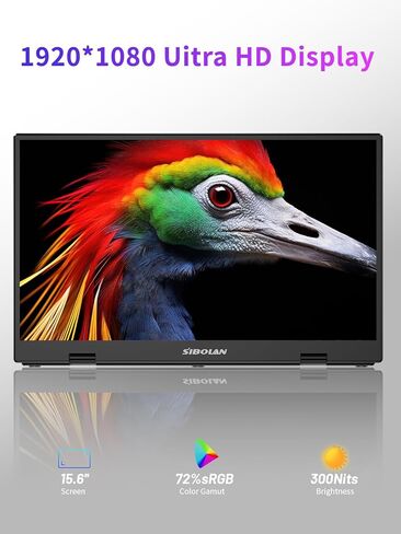 شاشة محمولة، شاشة مقاس 15.6 بوصة، دقة Full HD 1080 بكسل، لوحة IPS، سطوع 300 شمعة في المتر المربع، معدل تحديث 60 هرتز، USB-C/HDMI، التوصيل والتشغيل، حامل قابل لضبط الارتفاع، الألعاب والسفر in Kuwait