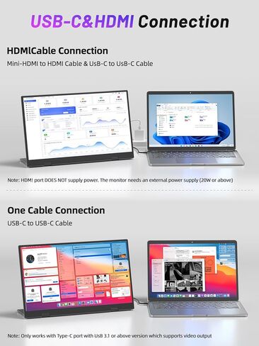 شاشة محمولة، شاشة مقاس 15.6 بوصة، دقة Full HD 1080 بكسل، لوحة IPS، سطوع 300 شمعة في المتر المربع، معدل تحديث 60 هرتز، USB-C/HDMI، التوصيل والتشغيل، حامل قابل لضبط الارتفاع، الألعاب والسفر in Kuwait