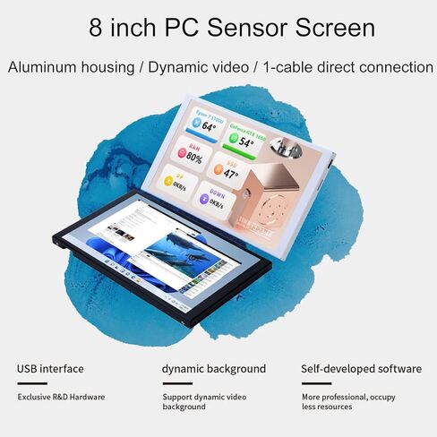 شاشة LCD مقاس 8 بوصات من WOWNOVA داخل شاشة حافظة الكمبيوتر الشخصي (تمت إضافة وضع سطح المكتب)، كابل 1 انقر 1 لبدء تشغيل شاشة عرض درجة حرارة الكمبيوتر، لوحة مستشعر لحافظة الكمبيوتر الداخلية مع شاشة (أسود) in Kuwait