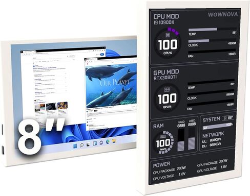 شاشة LCD مقاس 8 بوصات من WOWNOVA داخل شاشة حافظة الكمبيوتر الشخصي (تمت إضافة وضع سطح المكتب)، كابل 1 انقر 1 لبدء تشغيل شاشة عرض درجة حرارة الكمبيوتر، لوحة مستشعر لحافظة الكمبيوتر الداخلية مع شاشة (أسود) in Kuwait