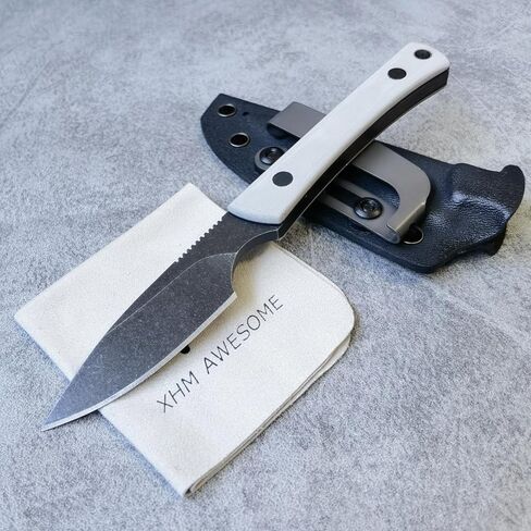 EDC Fixed Blade Knife, Full Tang 7Cr13Mov Steel Blade, G10 Handle, Leather Sheath, for Hunting, Outdoor Survival, Camping, Fishing (Silver Blade Red Blue Black G10 Handle) in Kuwait