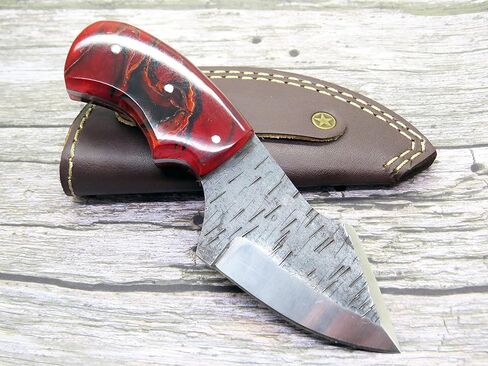 Premium Damascus Knife 6" Blade 3.5" W/Leather Pouch Multi Purpose Instruments Handle (Lava Red) in Kuwait