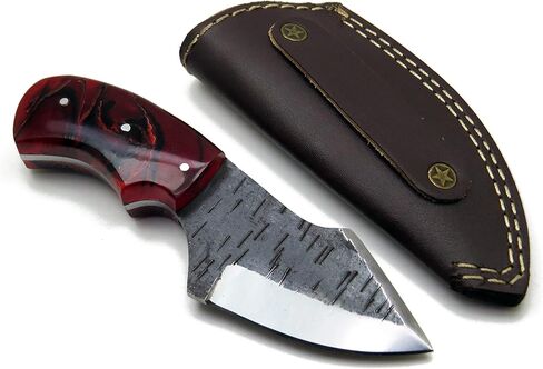 Premium Damascus Knife 6" Blade 3.5" W/Leather Pouch Multi Purpose Instruments Handle (Lava Red) in Kuwait