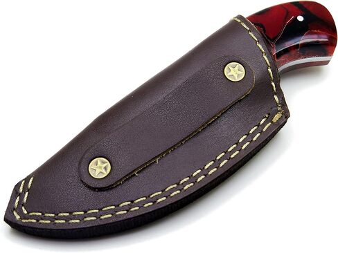 Premium Damascus Knife 6" Blade 3.5" W/Leather Pouch Multi Purpose Instruments Handle (Lava Red) in Kuwait