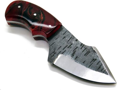 Premium Damascus Knife 6" Blade 3.5" W/Leather Pouch Multi Purpose Instruments Handle (Lava Red) in Kuwait