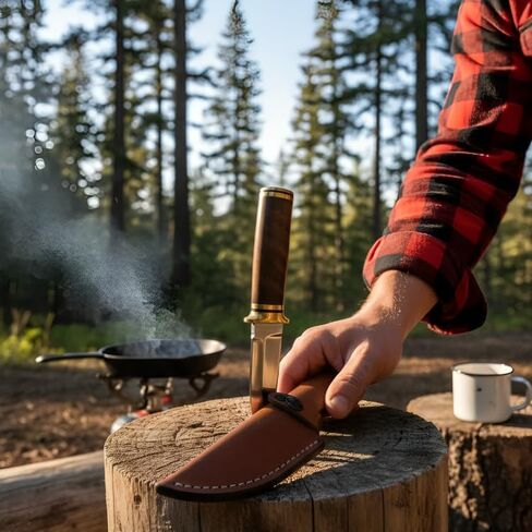 QASAS Handmade Hunting Knife Full Tang 8.5" Outdoor Survival Tracker Knifes | 4" Stainless Steel Gut Hook Blade 4.5" Ash Wood Handle with Brass Pommel | Bushcraft Camping Tactical Fixed Blade with Leather Sheath in Saudi Arabia