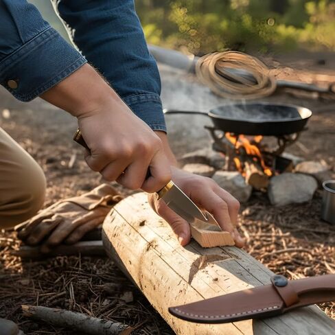 QASAS Handmade Hunting Knife Full Tang 8.5" Outdoor Survival Tracker Knifes | 4" Stainless Steel Gut Hook Blade 4.5" Ash Wood Handle with Brass Pommel | Bushcraft Camping Tactical Fixed Blade with Leather Sheath in Saudi Arabia