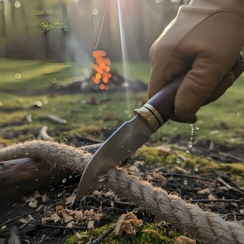 QASAS Handmade Hunting Knife Full Tang 8.5" Outdoor Survival Tracker Knifes | 4" Stainless Steel Gut Hook Blade 4.5" Ash Wood Handle with Brass Pommel | Bushcraft Camping Tactical Fixed Blade with Leather Sheath in Saudi Arabia