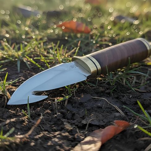 QASAS Handmade Hunting Knife Full Tang 8.5" Outdoor Survival Tracker Knifes | 4" Stainless Steel Gut Hook Blade 4.5" Ash Wood Handle with Brass Pommel | Bushcraft Camping Tactical Fixed Blade with Leather Sheath in Saudi Arabia
