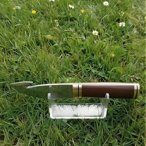 QASAS Handmade Hunting Knife Full Tang 8.5" Outdoor Survival Tracker Knifes | 4" Stainless Steel Gut Hook Blade 4.5" Ash Wood Handle with Brass Pommel | Bushcraft Camping Tactical Fixed Blade with Leather Sheath in Saudi Arabia