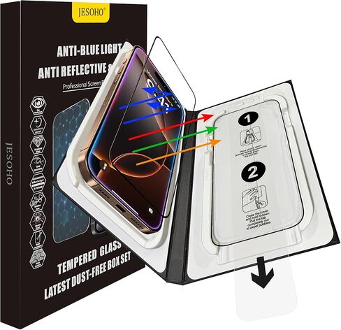 واقي شاشة مضاد للوهج لهاتف iPhone 16 Pro Max Blue Light Block، زجاج مقسى عالي الدقة مضاد للكسر بدرجة عسكرية مع صينية سهلة التركيب، حساس للمس، 9H، مضاد للخدش، عبوتان in Saudi Arabia