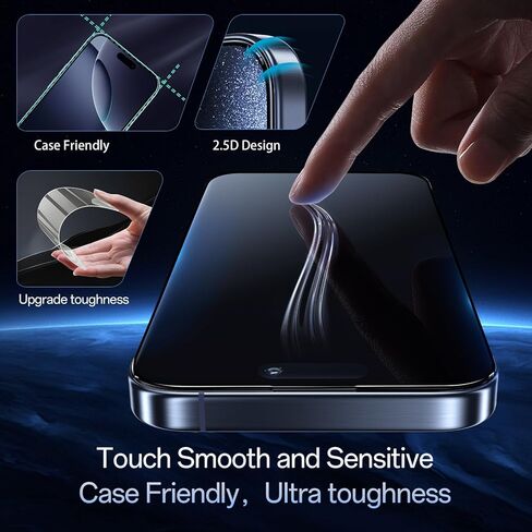 واقي شاشة مضاد للوهج لهاتف iPhone 16 Pro Max Blue Light Block، زجاج مقسى عالي الدقة مضاد للكسر بدرجة عسكرية مع صينية سهلة التركيب، حساس للمس، 9H، مضاد للخدش، عبوتان in Saudi Arabia