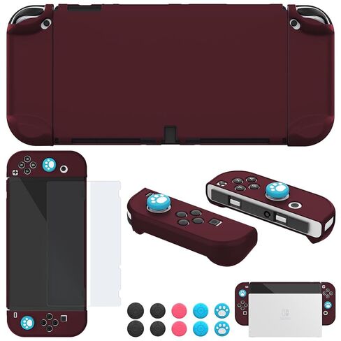حافظة COMCOOL قابلة للإرساء لجهاز Nintendo Switch OLED 2021 - ملحقات غطاء حماية لجهاز NS OLED وجهاز التحكم Joy-Con مع واقي الشاشة ومقابض الإبهام - أرجواني in Kuwait