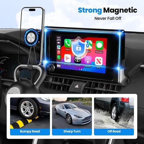 حامل هاتف مغناطيسي من Karltys، حامل هاتف قوي مع خيارين iPhone MagSafe وحامل مشبك لـ RAV4، حامل هاتف يدور 360 درجة لسيارة Toyota RAV4 2019-2025 ملحقات داخلية للشاشة مقاس 7/8 بوصة in Kuwait