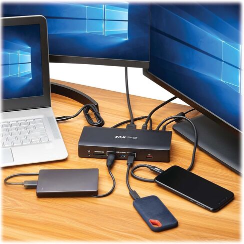 قاعدة توصيل Tripp Lite بثلاث شاشات، قاعدة توصيل USB-C، شاشة ثلاثية، 4K@60 هرتز | 2 اتش دي ام اي، ديسبلاي بورت، في جي ايه | موزع USB، منفذ إيثرنت، بطاقة SD، شحن PD USB-C بقدرة 100 واط، ضمان لمدة 3 سنوات (U442AB-DOCK9) in Saudi Arabia