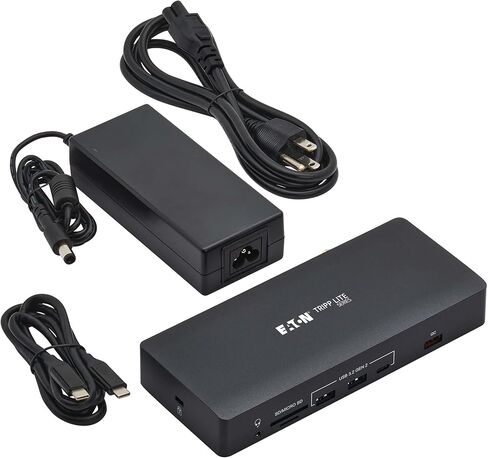 قاعدة توصيل Tripp Lite بثلاث شاشات، قاعدة توصيل USB-C، شاشة ثلاثية، 4K@60 هرتز | 2 اتش دي ام اي، ديسبلاي بورت، في جي ايه | موزع USB، منفذ إيثرنت، بطاقة SD، شحن PD USB-C بقدرة 100 واط، ضمان لمدة 3 سنوات (U442AB-DOCK9) in Saudi Arabia