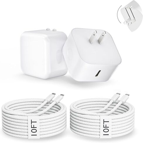 2 حزمة شاحن سريع iPhone 17/16/15،40W USB C محول Apple الديناميكي مع 60W Max 10FT نوع C-C كابل شحن سريع منسوج 40W Apple شاحن حائط لـ iPhone 17 Pro/17 Air/16e/16/15Plus، iPad Pro/Air/Mini in Kuwait