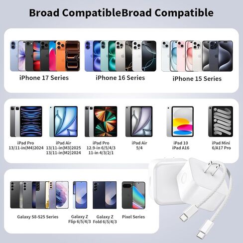 2 حزمة شاحن سريع iPhone 17/16/15،40W USB C محول Apple الديناميكي مع 60W Max 10FT نوع C-C كابل شحن سريع منسوج 40W Apple شاحن حائط لـ iPhone 17 Pro/17 Air/16e/16/15Plus، iPad Pro/Air/Mini in Kuwait