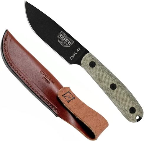 ESEE Authentic Model 4HM Fixed Blade Knife, Black Powder Blade, Micarta Handle, Leather Sheath in Saudi Arabia