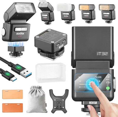 فلاش كاميرا Godox IT32 TTL لسوني مع مجموعة مشغل وموزع X5S، حذاء مغناطيسي ومشغل 2 في 1، 2.4 جيجا لاسلكي، HSS 1/8000s، GN18، مصباح تشكيل LED، شاشة لمس ملونة، رأس فلاش قابل للتدوير in Kuwait