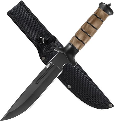 إرسال سكين النجاة ذو الشفرة الثابتة مع غمد وكسر زجاجي، سكاكين Bushcraft مقاس 14 بوصة مع ABS متين ومقبض TPR مطاطي غير قابل للانزلاق للتخييم والمشي لمسافات طويلة والصيد والأنشطة الخارجية in Kuwait