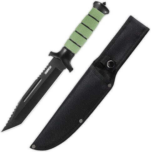 إرسال سكين النجاة ذو الشفرة الثابتة مع غمد وكسر زجاجي، سكاكين Bushcraft مقاس 14 بوصة مع ABS متين ومقبض TPR مطاطي غير قابل للانزلاق للتخييم والمشي لمسافات طويلة والصيد والأنشطة الخارجية in Kuwait