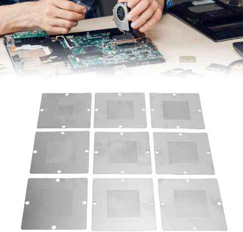 9 قطع استنسل BGA Reballing، مجموعة قوالب 304 من الفولاذ المقاوم للصدأ 90x90 بأحجام عالمية لإصلاح وحدة المعالجة المركزية للكمبيوتر المحمول، وبطاقة الرسومات، ومحطة إعادة عمل اللوحة الأم in Saudi Arabia