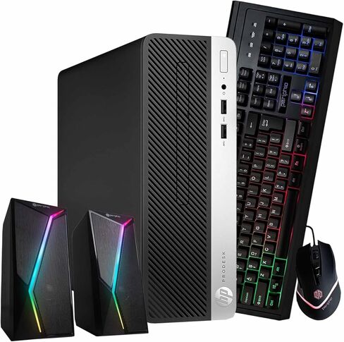 كمبيوتر مكتبي HP ProDesk 400 G6 | إنتل كور i5هيكسا كور | ذاكرة وصول عشوائي DDR4 سعة 32 جيجابايت | 500 جيجا اس اس دي | ويندوز 11 برو | لوحة مفاتيح RGB + ماوس | مكبرات صوت RGB | حزمة المكتب (تم تجديدها) in Kuwait