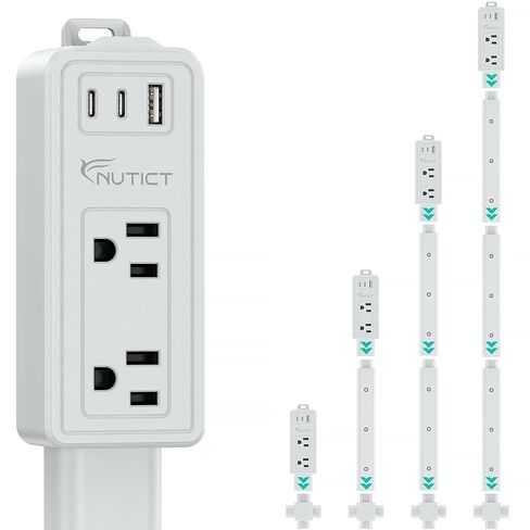 عصا موسع للمنافذ الكهربائية، 2 منافذ تيار متردد و2 USB-C ومنفذ USB-A، تجميع مجاني وامتدادات مرنة 6 بوصة - 34 بوصة، الوصول إلى المنافذ التي يصعب الوصول إليها خلف الأرائك والطاولات الليلية والأسرة والمكاتب، رمادي in Kuwait