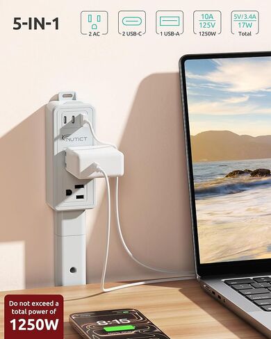 عصا موسع للمنافذ الكهربائية، 2 منافذ تيار متردد و2 USB-C ومنفذ USB-A، تجميع مجاني وامتدادات مرنة 6 بوصة - 34 بوصة، الوصول إلى المنافذ التي يصعب الوصول إليها خلف الأرائك والطاولات الليلية والأسرة والمكاتب، رمادي in Kuwait